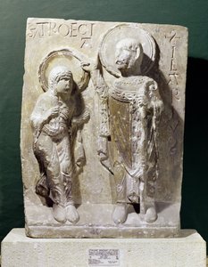 Relief przedstawiający św. Hilarego z Poitiers (320-368) błogosławiącego św. Triaise, ok.1150 autorstwa French School