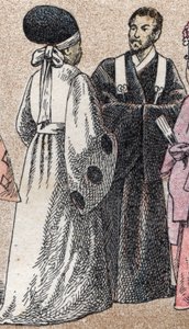 Stroje religijne w Azji: dwóch księży shinto z Japonii - Grawerowanie - Stroje religijne w Azji: dwóch księży shinto z Japonii - Grawerowanie - Kolekcja prywatna autorstwa French School