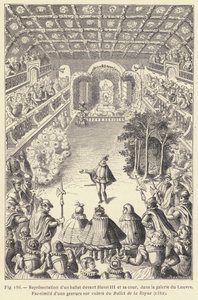 Przedstawienie baletu przed Henrykiem III i jego dworem, w galerii Luwru (rycina) autorstwa French School