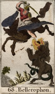 Reprezentacja Bellerophona, jadącego na Pegazie, zabijającego chimerę (reprezentacja Bellerophona na Pegazie, przebijająca Chimerę). Z „Mitologii młodości” Pierre