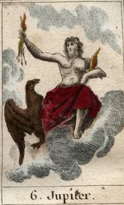 Przedstawienie Jowisza (lub Jowisza), króla bogów i boga nieba i grzmotów). Z „Mitologii młodości” Pierre