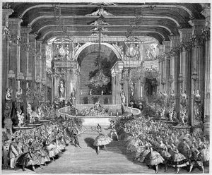 Przedstawienie baletu: Casino of Messina, scenografia do pierwszego aktu „Gwiazdy Mesyny” do muzyki Nicolo Gabriellego (1814-1891). Wystrój zrealizowany przez Edouarda Desplechina. Paryż, Teatr de l