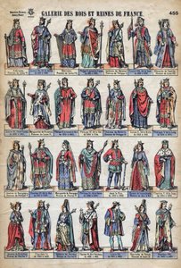 Reprezentacja królów i królowych Francji z dynastii Kapetynów (od Ludwika VII do Karola VIII). Ilustracja pod koniec XIX wieku. autorstwa French School