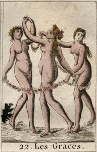 Reprezentacja trzech Gracji: Aglae, Thalie i Euphrosyne, córki Wenus i Bachusa (Córek Trzech Gracji (lub Charite) Wenus i Bachusa. Z „Mitologii młodości” Pierre