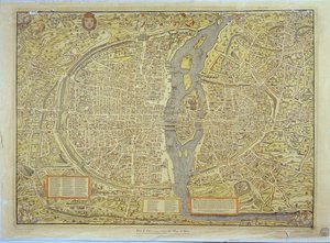 Reprodukcja Bazylejskiej Mapy Paryża, pierwotnie wyprodukowanej w latach 1552-59 autorstwa French School