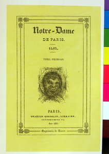 Reprodukcja okładki pierwszego wydania Notre-Dame de Paris autorstwa Victora Hugo (1802-1885) wydanego w 1831 r. autorstwa French School