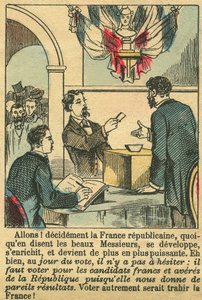 Republikańska Francja zasłużyła na głosy Francuzów. Rycina w "Le Figaro, dodatek", 30/03/1889, Paryż. Coll. Selva. autorstwa French School