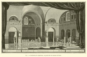 Restytucja frigidarium, czyli wielkiej sali łaźni termalnych Pałacu autorstwa French School
