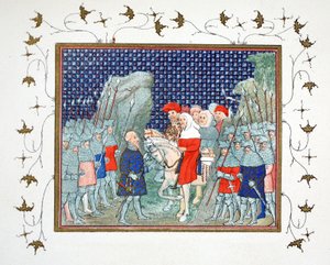 Ryszard II zdradzony w Penmaur Rhos i wzięty do niewoli przez księcia Northumberland, kopia faksymile z Le Prinse et Mort du Roy Richart autorstwa Jean Creton, przedruk XIX w. autorstwa French School
