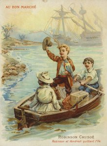 Robinson Crusoe w łodzi wiosłowej autorstwa French School