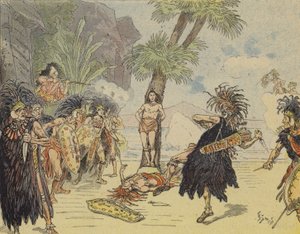 Robinson Crusoe zabija wodza kanibali i ratuje życie Friday