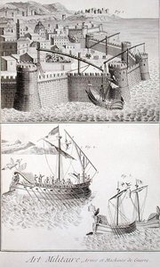 Roman Machinery for Naval Warfare, z „Encyclopedie des Sciences et Metiers” Denisa Diderota (1713-84), opublikowana ok. 1770 (rycina) autorstwa French School