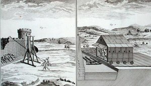 Roman Siege Machinery, z „Encyclopedie des Sciences et Metiers” Denisa Diderota (1713-84), wydana ok. 1770 (rycina) autorstwa French School
