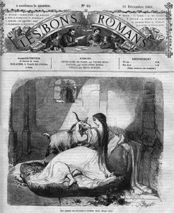 Serial rzymski: „”Notre Dame de Paris”” Victora Hugo (1802-1885). Esmeralda i koza. Grawer w „”Les bons romance”” autorstwa French School