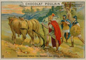 Romulus wyznaczający granice Rzymu, karta handlowa Chocolat Poulain
