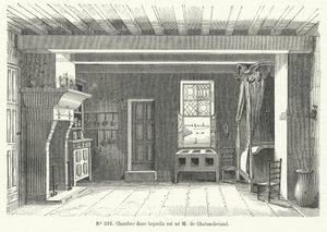 Pokój w Hotel de France w St Malo w Bretanii, w którym urodził się francuski pisarz i polityk Francois-Rene de Chateaubriand (grafika) autorstwa French School
