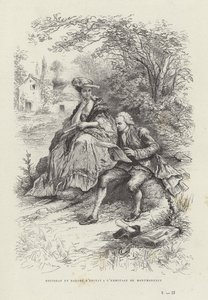 Rousseau i Madame Depinay w Ermitage de Montmorency autorstwa French School