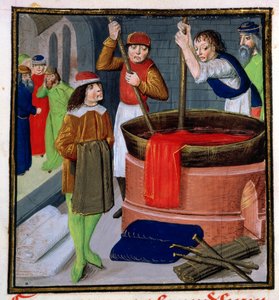 Roy 15 E III f.269 Tkanina barwiąca, z Des Proprietes des Choses autorstwa Bartholomeus Anglicus autorstwa French School
