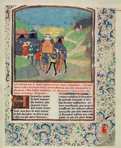 Roy 17 FI f.198 Aleksander Wielki zwracający się do swoich ludzi w nadziei na przekonanie ich do kontynuowania podróży do Indii, z Quinte Curse Ruffe des Fais du Grant Alexandre, c.1468 (welum) autorstwa French School