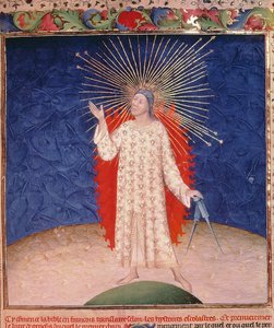 Royal 19 D III, f.3: Bóg otoczony ogniem z parą cyrkla, z Bible Historyle Guyarta des Moulins, ok.1411 (welum) autorstwa French School