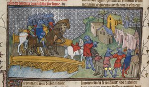 Royal 20 C. VII, f.136v Przejście Sekwany, ilustracja z „Chroniques de France ou de St. Denis” (welum) autorstwa French School