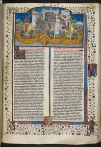 Royal MS 15 E VI, f.207 Miniatura statków oblegających Corunnę, z „Poems and Romances” lub „Talbot Shrewsbury Book” autorstwa French School