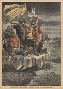 Rosyjscy rybacy dryfujący na krze (kolor lito) autorstwa French School