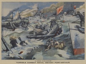 Wojna rosyjsko-japońska: bitwa morska u Port Arthur (kolor lito) autorstwa French School