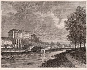 Sable-sur-Sarthe (Sable sur Sarthe) - grawerowanie w „Ilustracji La France: geografia, historia, administracja statystyczna” autorstwa V.A. Słodowo-Brązowy. 1884 autorstwa French School
