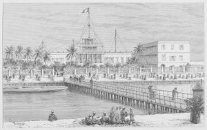 Saint-Louis, widok N"Dar, Pont de Guet, ilustracja z "Le Senegal...", Louis Leon Faidherbe, 1889 autorstwa French School