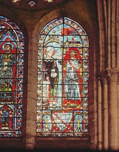 Saint Denis przekazuje oriflamme Klemensowi, Marechalowi de Metz autorstwa French School