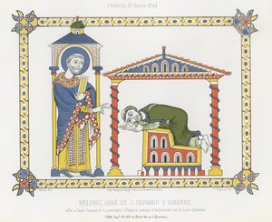 Saint Germain i Heldric w opactwie Saint-Germain dAuxerre autorstwa French School