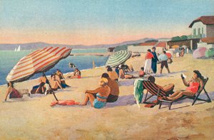 Saint Tropez: plaża bouillabaisse (kolorowa litografia) autorstwa French School