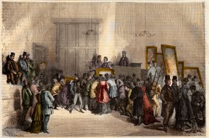 Sprzedaż obrazów w hotelu licytatorów w Paryżu w 1868 r. Grawer w „”L