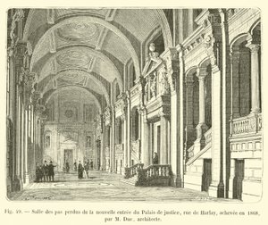Salle des pas perdus przy nowym wejściu do Pałacu Sprawiedliwości, rue de Harlay, ukończony w 1868 roku przez architekta M Duca autorstwa French School