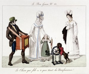 Saltimbanks: Pies, który biega lub „co jest dobroczynne”” - w „Dobry gatunek”, deb. 19 wiek autorstwa French School