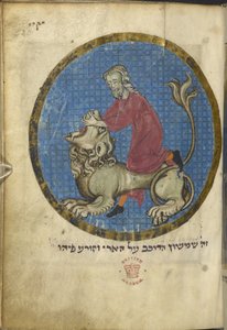 Samson i lew, z północnofrancuskiego Miscellany, ok. 1280 (welum) autorstwa French School