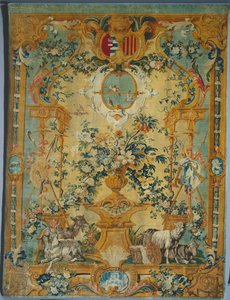 Panel Savonnerie: Wiosna z herbem, producent Fabryka Savonnerie, Francja, przed 1717 r. autorstwa French School