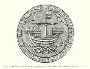 Pieczęć angielskiego miasta Poole, z figurami zamkowymi, XIII w. (rycina) autorstwa French School