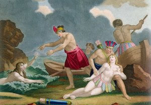 Scena z historii azteckiej księżniczki Amazilly i jej brata Telasco autorstwa French School