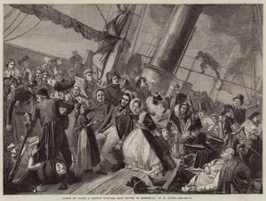 Scena na pokładzie francuskiego parowca z Hawru do Honfleur (grawerunek) autorstwa French School