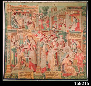 Sceny z życia św. Remigiusza (zm. 533) biskupa Reims: Cud bogaczy Testament i zmartwychwstanie martwego człowieka, 1531 autorstwa French School