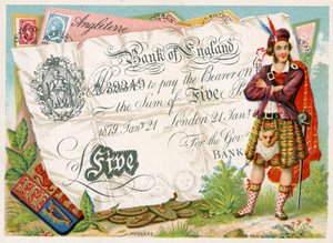Szkocki żołnierz strzegący pięciofuntowego banknotu Banku Anglii, 1886-95 autorstwa French School