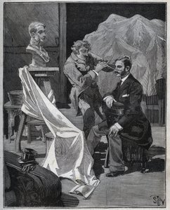 Rzeźba, warsztat rzeźbiarza, ognisko i rzeźba popiersia. Grawer z 1880 roku w „Les arts et metiers illustres” Adolphe BITARD. autorstwa French School