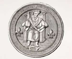 Pieczęć króla Basoche, przywódcy cechu urzędników sądowych paryskiego systemu sądowego, z Les Arts au Moyen Age, opublikowana 1873 autorstwa French School