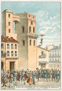 Sebastien Lenormand podczas pierwszego zejścia na spadochronie, Montpellier autorstwa French School