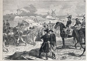 Druga koalicja: armia francuska pod dowództwem Marechala Brune zwyciężyła w Holandii w październiku 1799 z angielskimi oddziałami księcia Yorku. autorstwa French School