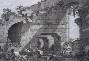 Galerie drugiego poziomu amfiteatru w Nimes, z starożytności Francji: tom I, Monuments of Nimes autorstwa French School