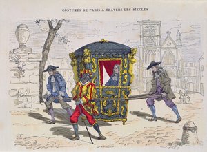 Krzesło Sedan w XVI wieku, z Costumes de Paris a Travers les Siecles, wydane 1887 (kolorowe grawerowanie) autorstwa French School