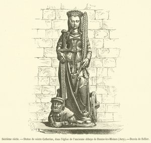 XVI w., Figura św. Katarzyny, w kościele dawnego opactwa Baume-les-Moines, Jura (rycina) autorstwa French School